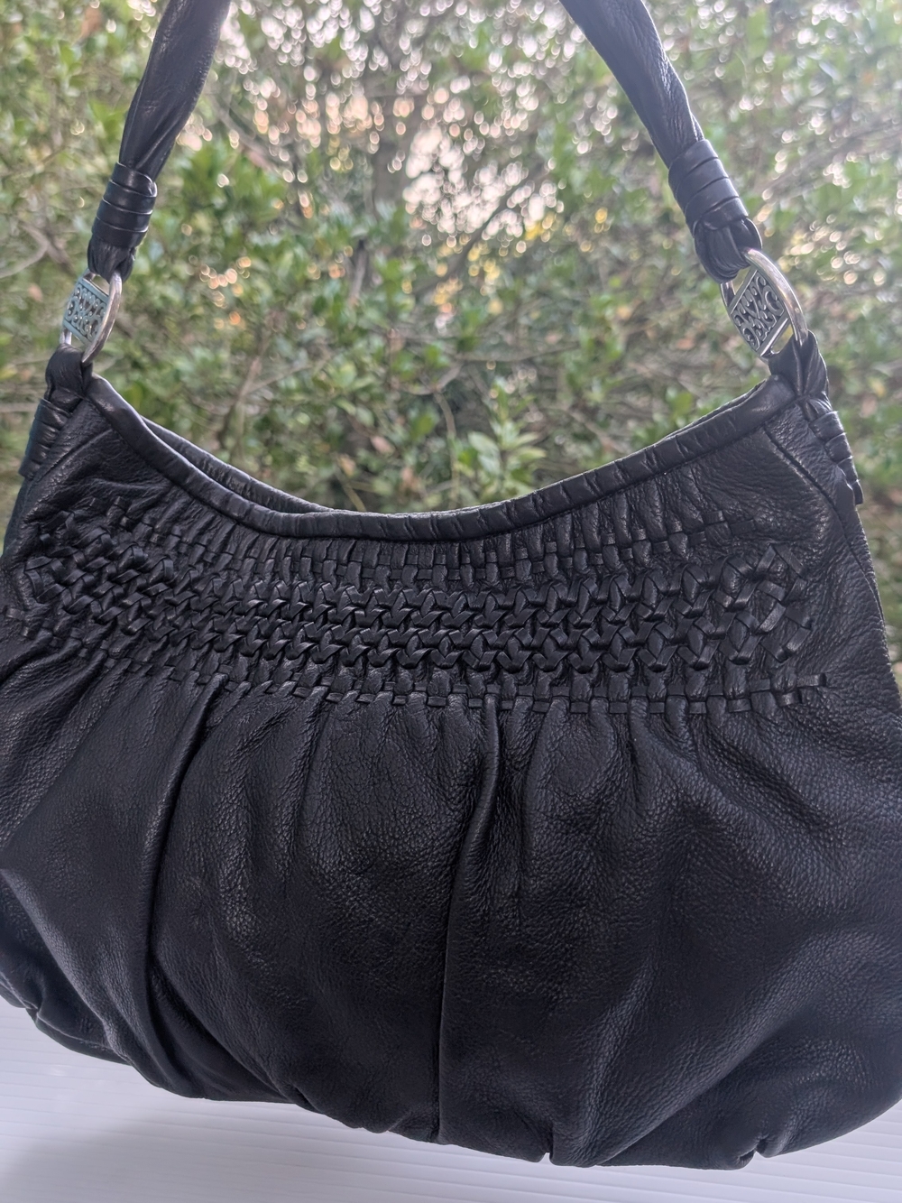 Brighton Black Woven Leather Shoulder Bag